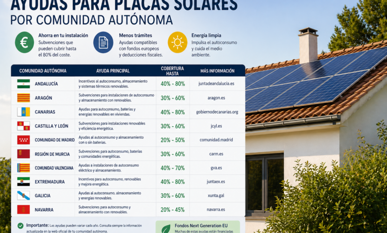 Ayudas para placas solares por comunidad autónoma