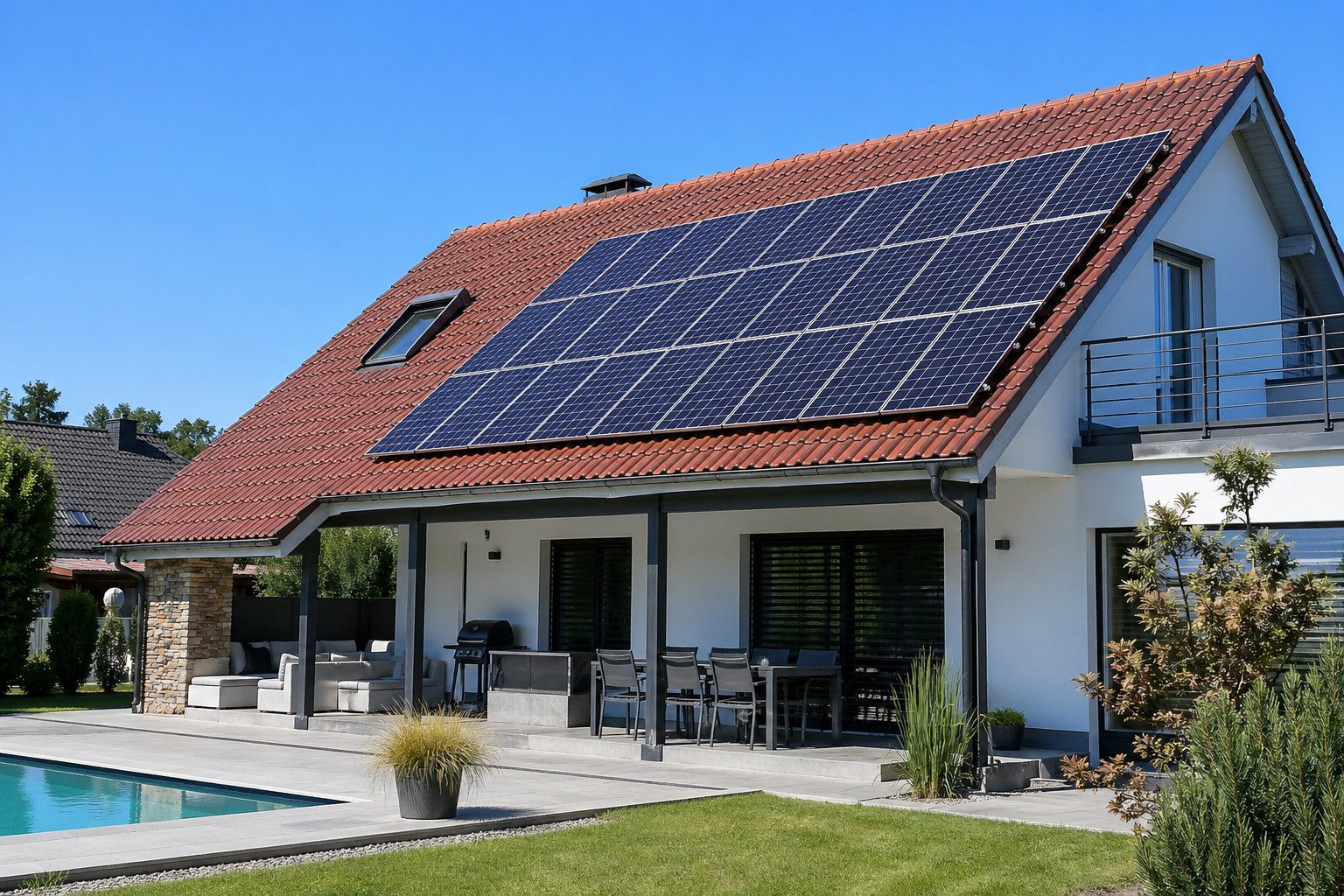 Instalación de placas solares en chalet con tejado inclinado