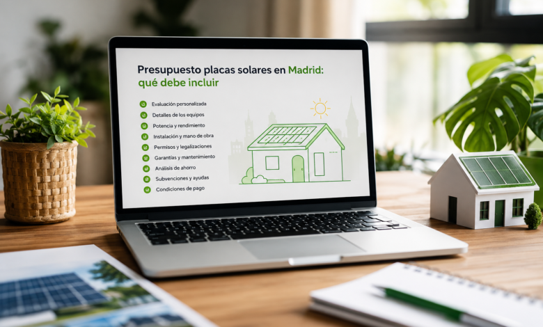 Presupuesto placas solares en Madrid: qué debe incluir